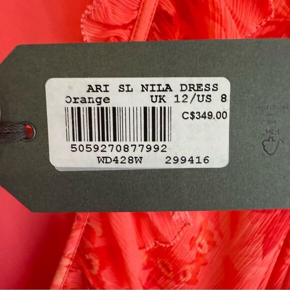 All Saints Ari Sleeveless Nila Mini Wrap Dress Orange and Pink Size 8 NWT - Picture 13 of 15